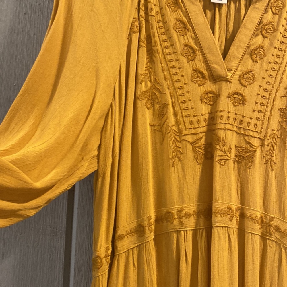 Mustard embroidered midi dress